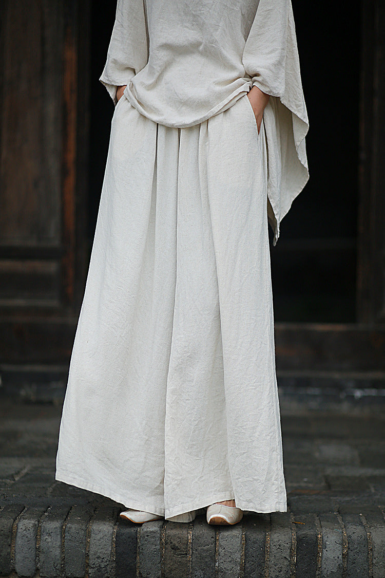 Linen Top Wide Leg Pants Set 3 Colours Literary Retro Cool Style