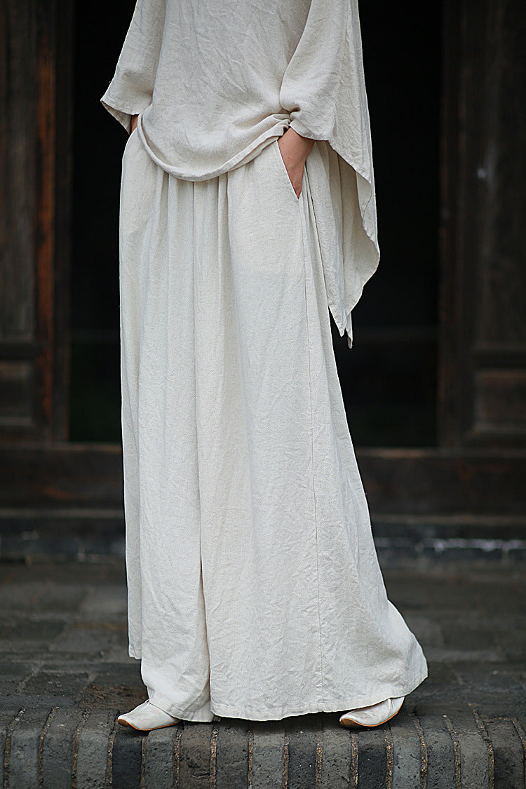 Linen Top Wide Leg Pants Set 3 Colours Literary Retro Cool Style