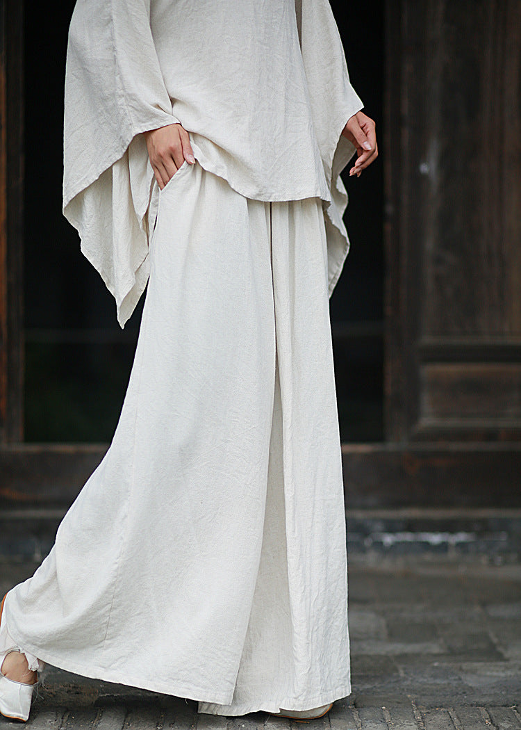 Linen Top Wide Leg Pants Set 3 Colours Literary Retro Cool Style