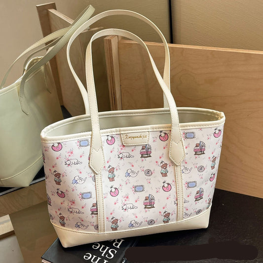 2025 new spring and summer fashion printing shoulder bag versatile commuter tote bag