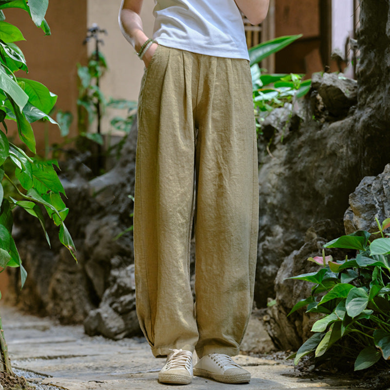 New cotton and linen women's pants, loose and versatile, slim sand-washed linen bloomers