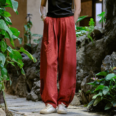 New cotton and linen women's pants, loose and versatile, slim sand-washed linen bloomers
