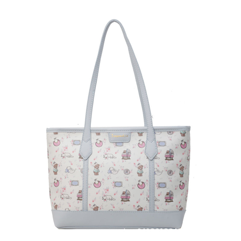 2025 new spring and summer fashion printing shoulder bag versatile commuter tote bag