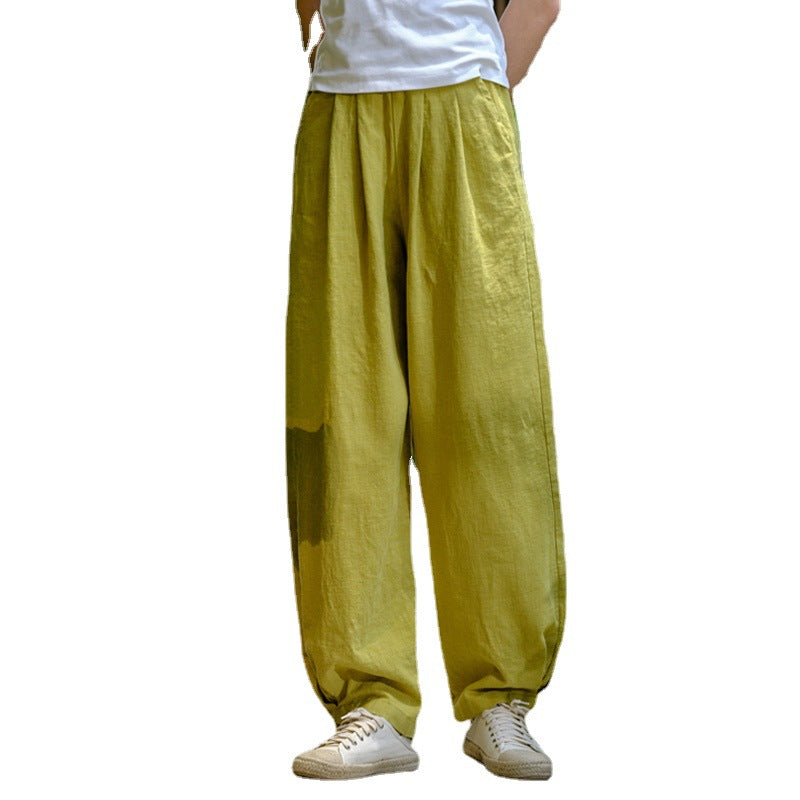 New cotton and linen women's pants, loose and versatile, slim sand-washed linen bloomers