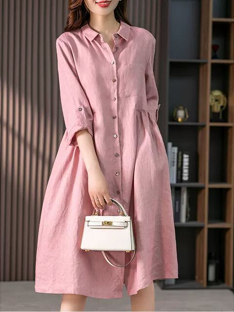Elegant French Linen Shirt Dress Designer Niche Solid Colour Dresses