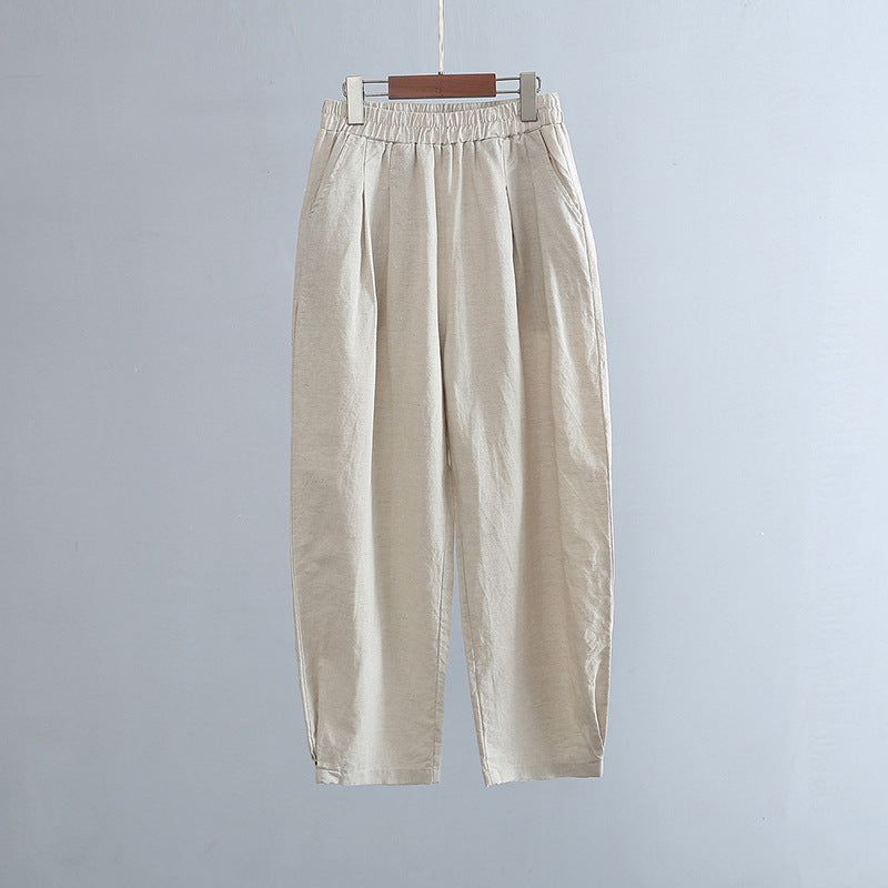 New cotton and linen women's pants, loose and versatile, slim sand-washed linen bloomers
