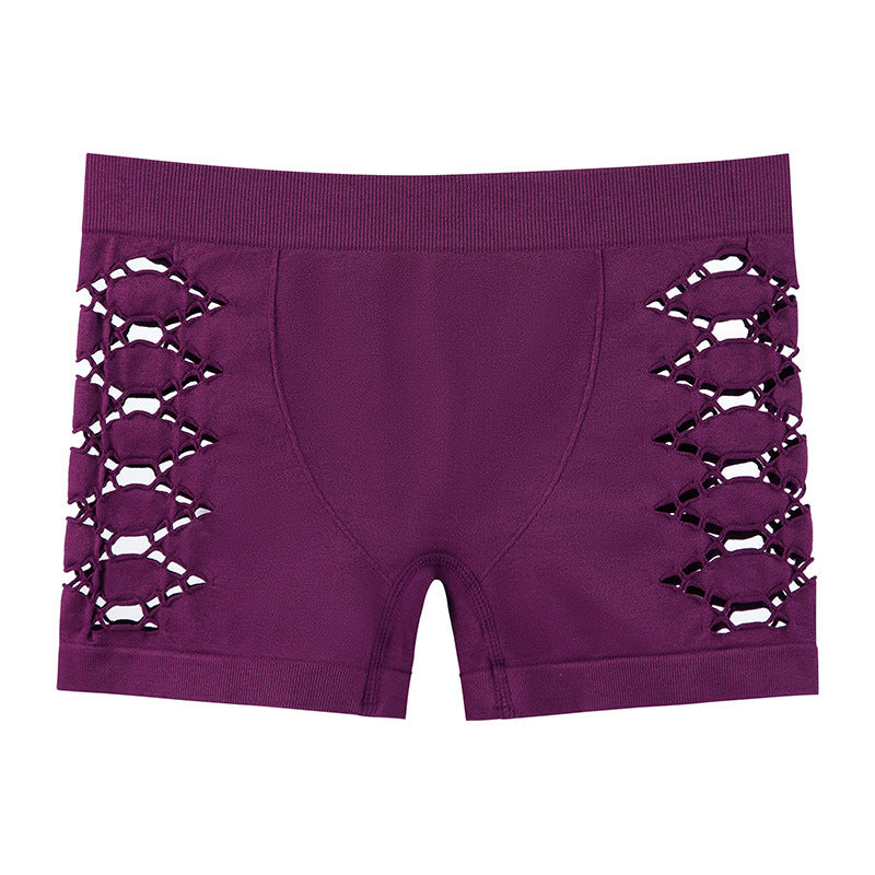 Hollow Sexy Seamless Panties Women Fitness Ladies Mid Waist Boxer Briefs Comfortable Breathable Shorts