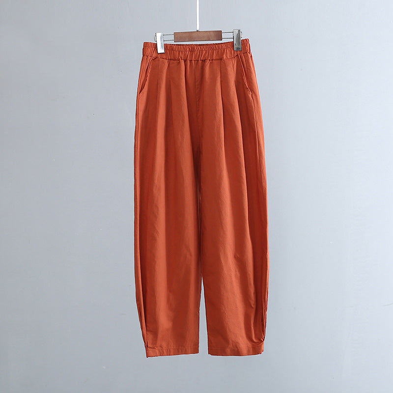 New cotton and linen women's pants, loose and versatile, slim sand-washed linen bloomers