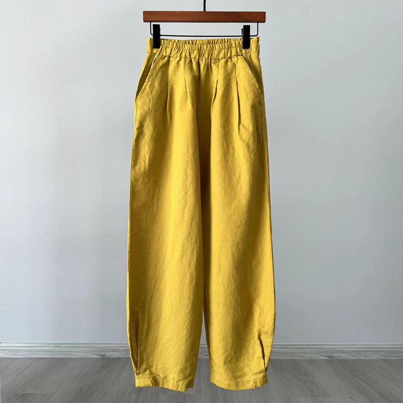 New cotton and linen women's pants, loose and versatile, slim sand-washed linen bloomers