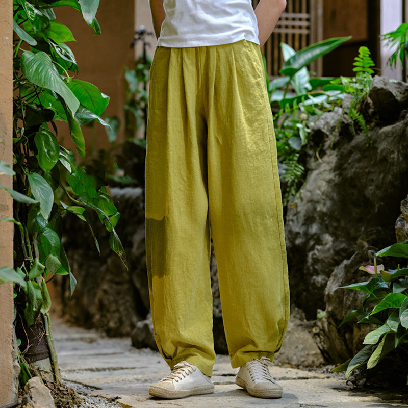 New cotton and linen women's pants, loose and versatile, slim sand-washed linen bloomers