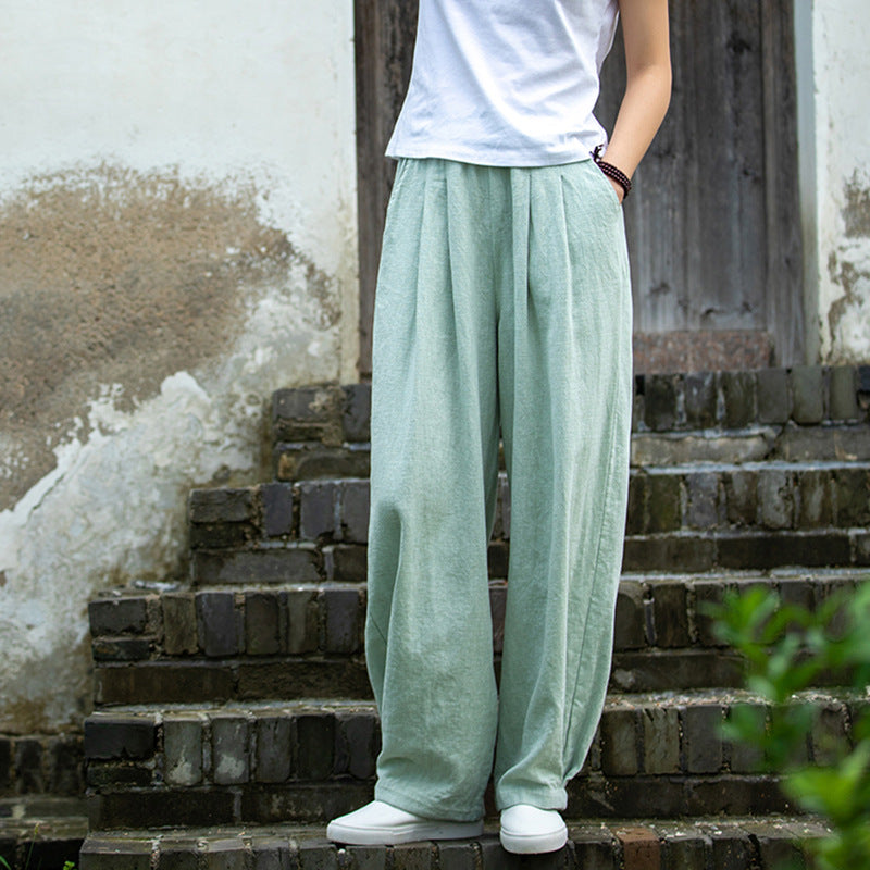 New cotton and linen women's pants, loose and versatile, slim sand-washed linen bloomers