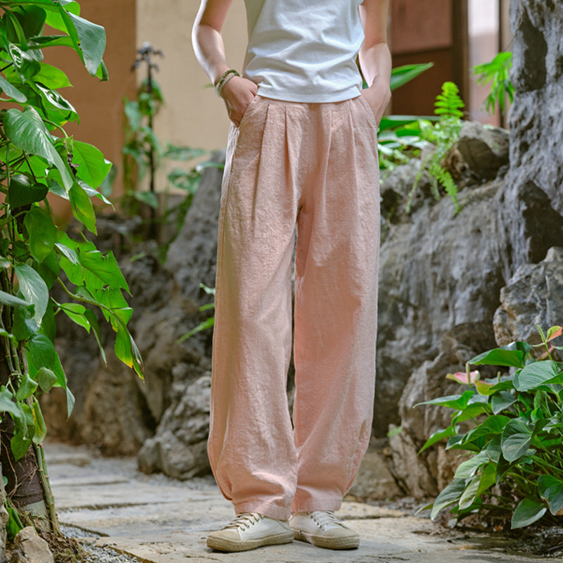 New cotton and linen women's pants, loose and versatile, slim sand-washed linen bloomers
