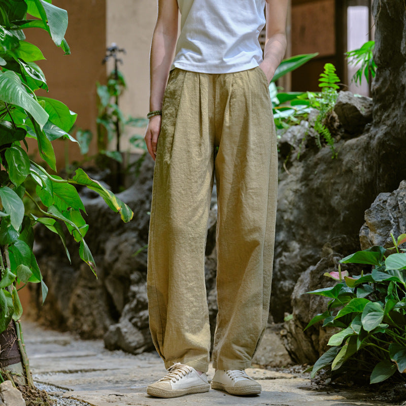 New cotton and linen women's pants, loose and versatile, slim sand-washed linen bloomers
