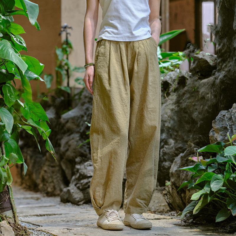 New cotton and linen women's pants, loose and versatile, slim sand-washed linen bloomers
