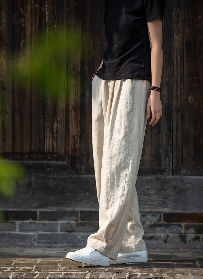 New cotton and linen women's pants, loose and versatile, slim sand-washed linen bloomers