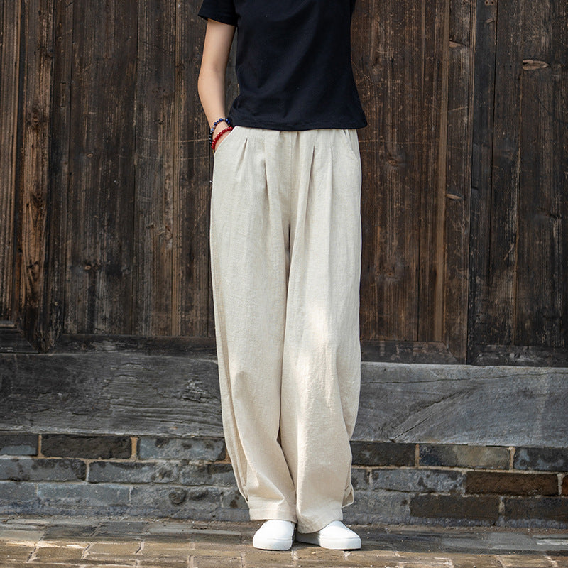 New cotton and linen women's pants, loose and versatile, slim sand-washed linen bloomers