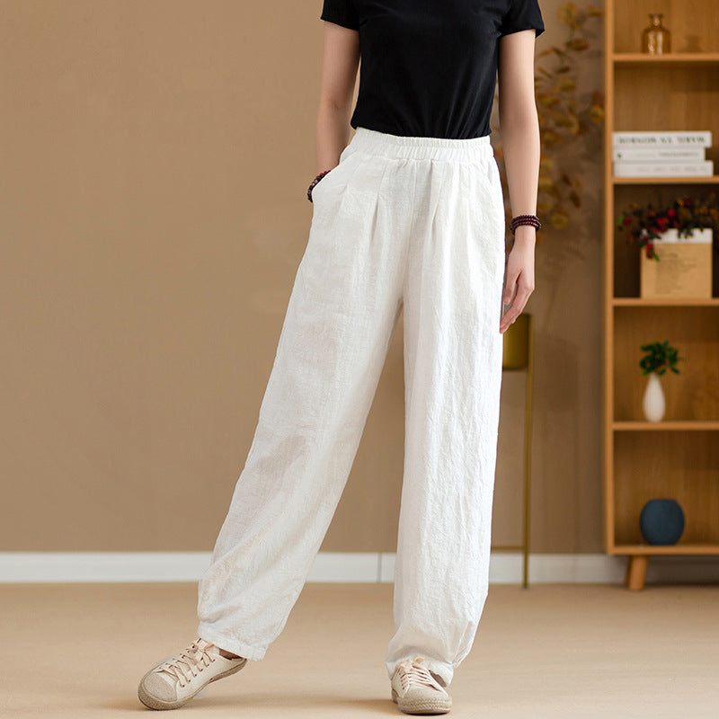 New cotton and linen women's pants, loose and versatile, slim sand-washed linen bloomers