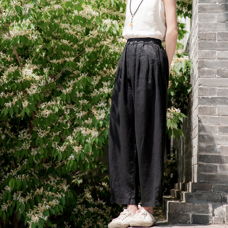 New cotton and linen women's pants, loose and versatile, slim sand-washed linen bloomers