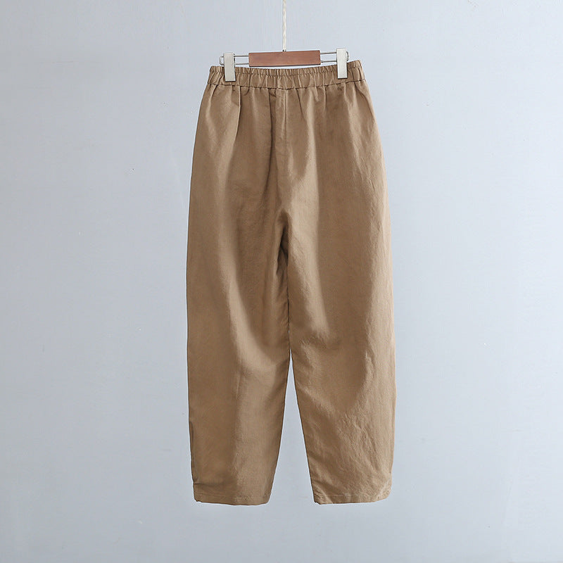 New cotton and linen women's pants, loose and versatile, slim sand-washed linen bloomers