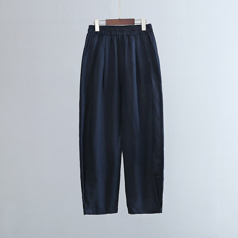 New cotton and linen women's pants, loose and versatile, slim sand-washed linen bloomers