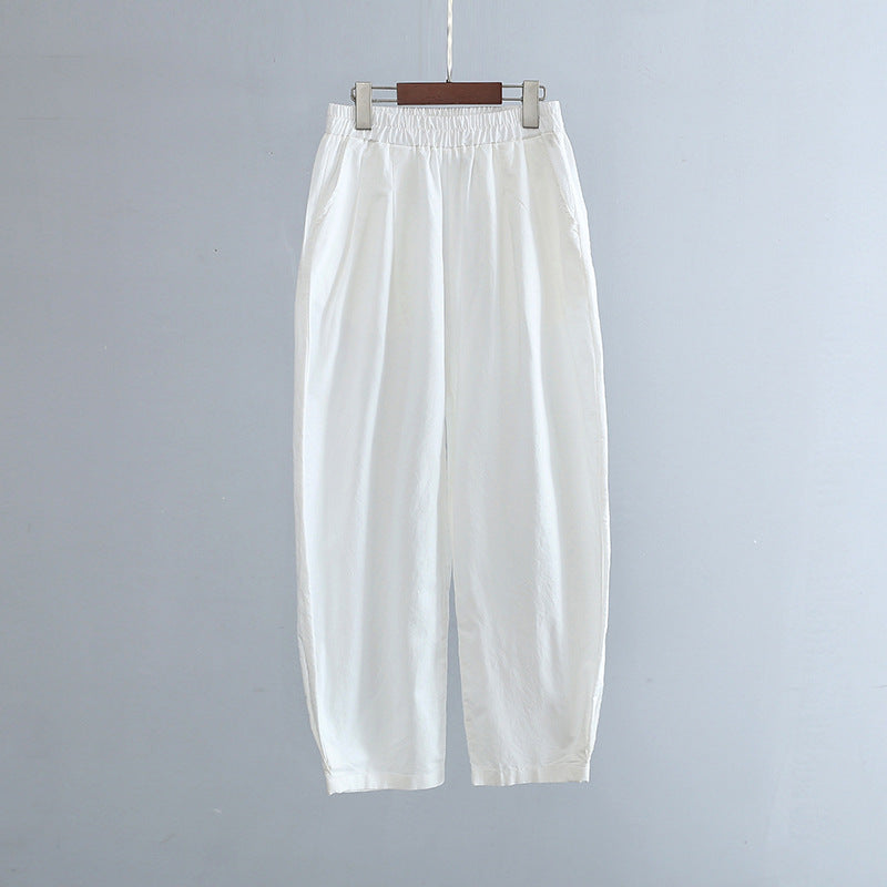New cotton and linen women's pants, loose and versatile, slim sand-washed linen bloomers
