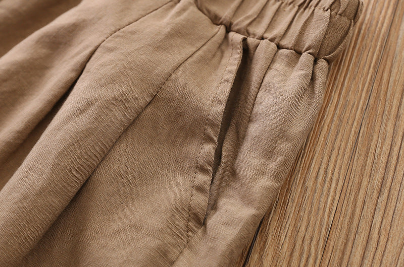 New cotton and linen women's pants, loose and versatile, slim sand-washed linen bloomers