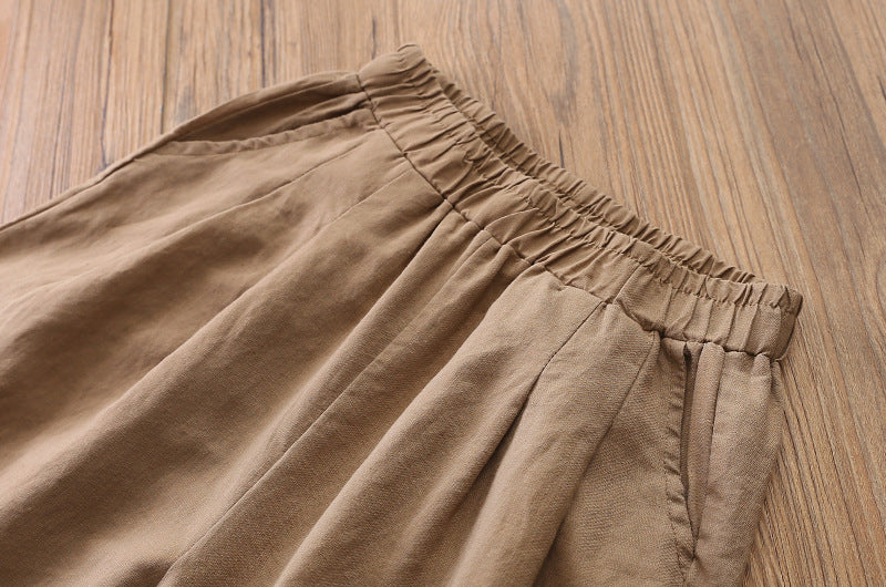 New cotton and linen women's pants, loose and versatile, slim sand-washed linen bloomers