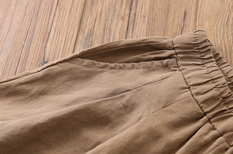 New cotton and linen women's pants, loose and versatile, slim sand-washed linen bloomers