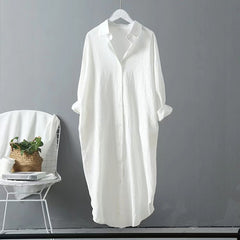 Simple long knee-length shirt women cotton and linen loose thin thin section sunscreen air conditioning shirt  Beige White black Pink Khaki Yellow Dark blue Light purple Army green Lotus root Milk white