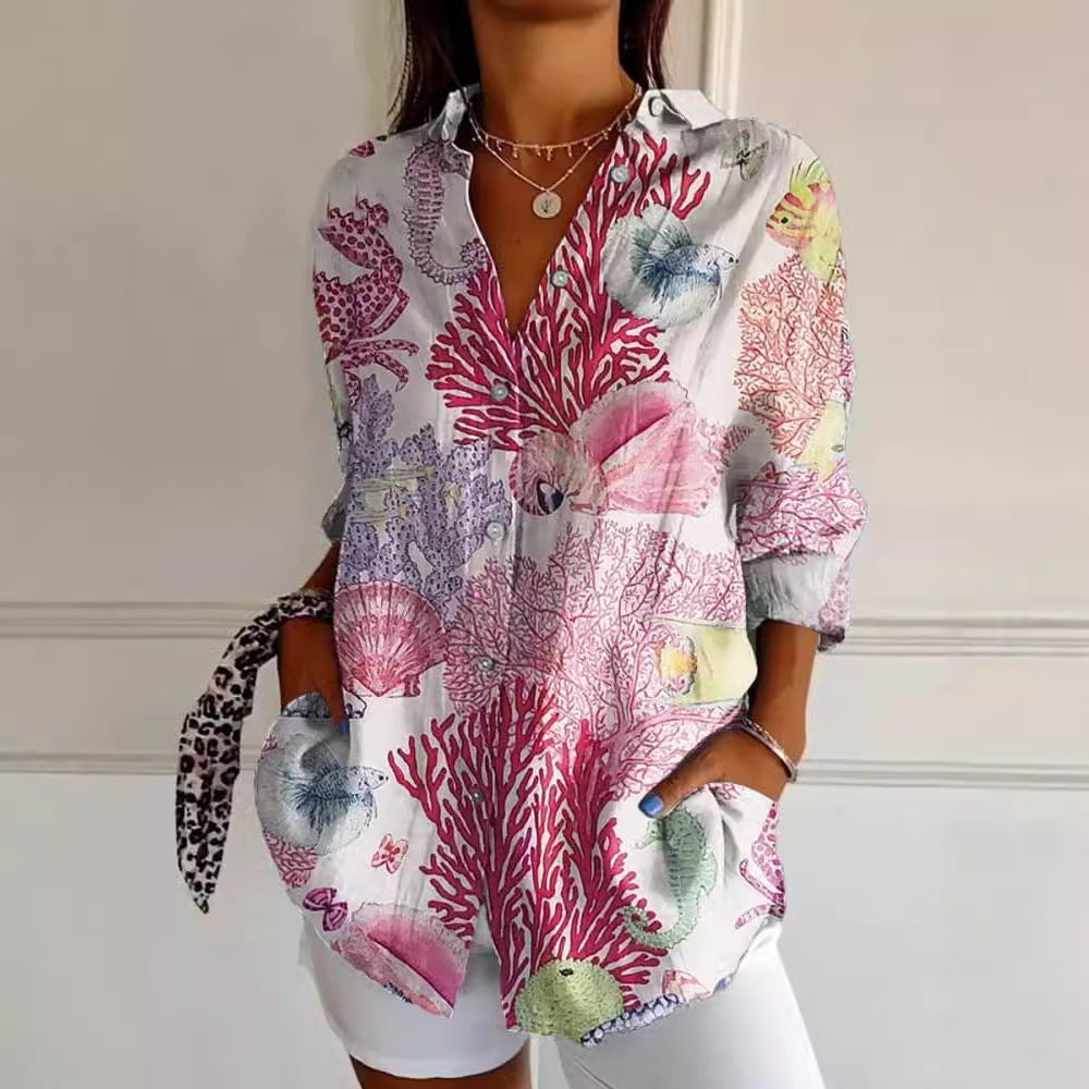 Summer Trend Long Sleeve Shirt Flower Pattern Print 3D Shirt