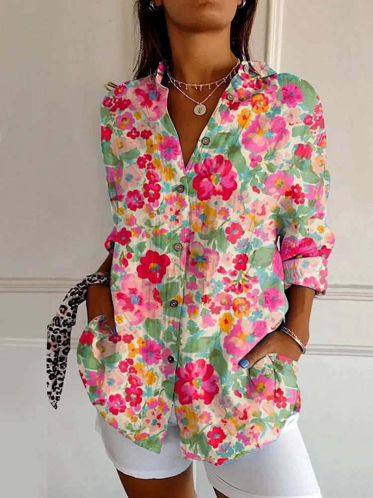 Summer Trend Long Sleeve Shirt Flower Pattern Print 3D Shirt