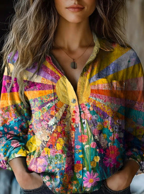 Summer Trend Long Sleeve Shirt Flower Pattern Print 3D Shirt