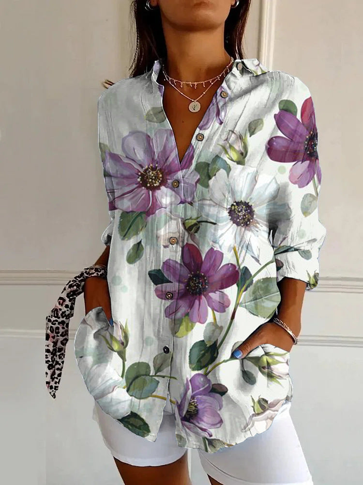 Summer Trend Long Sleeve Shirt Flower Pattern Print 3D Shirt