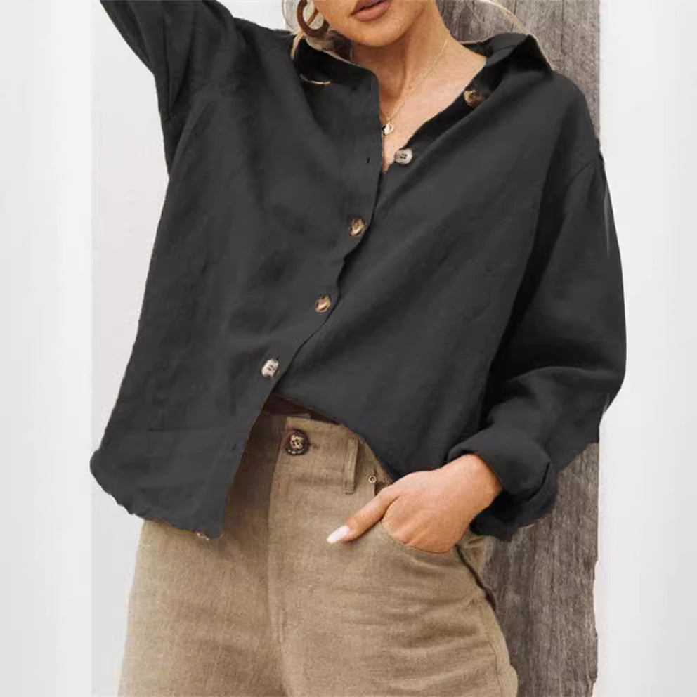 Fashion Lapel Long Sleeve Cotton Loose Women's Shirt