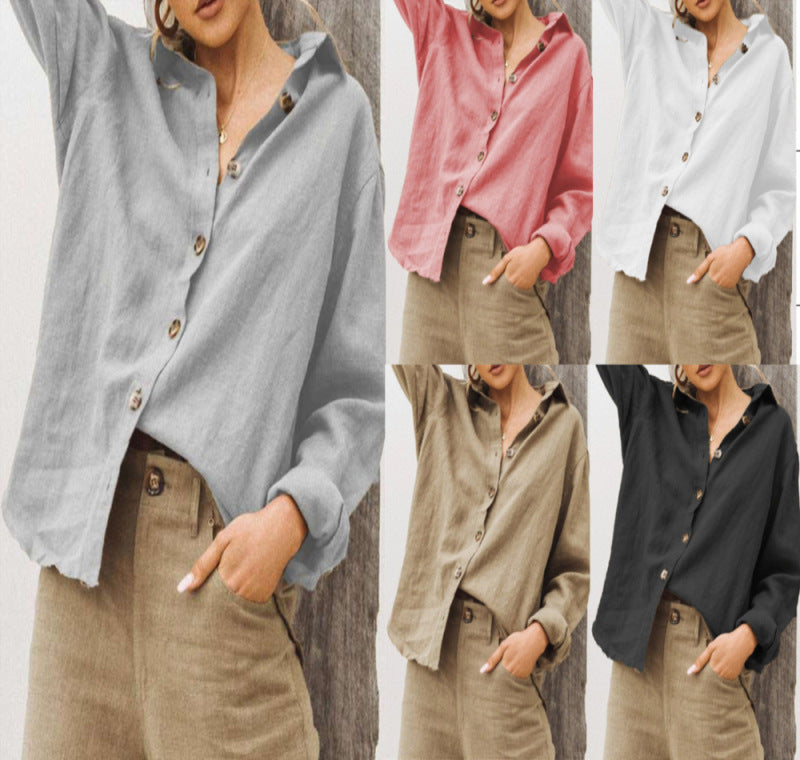 Fashion Lapel Long Sleeve Cotton Loose Women's Shirt