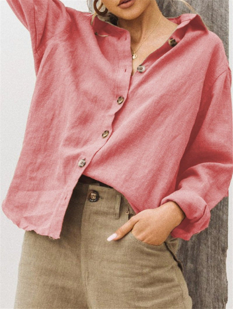 Fashion Lapel Long Sleeve Cotton Loose Women's Shirt