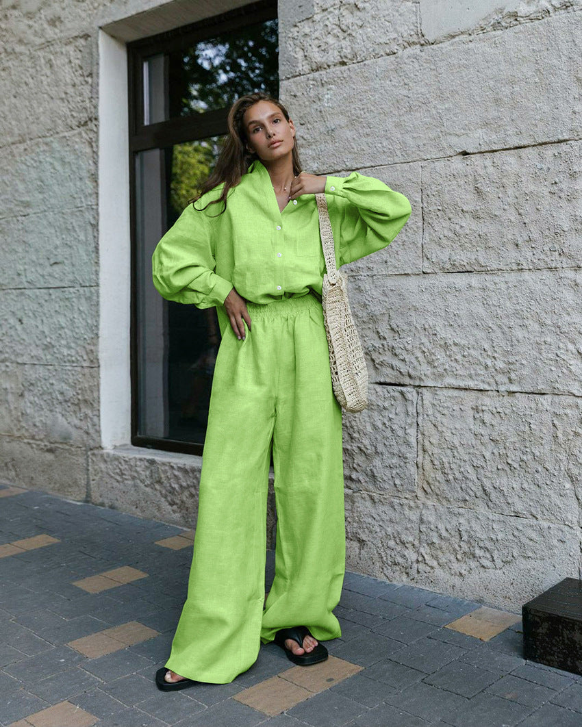 Cotton and linen long-sleeved trousers loose leisure suit ladies homewear