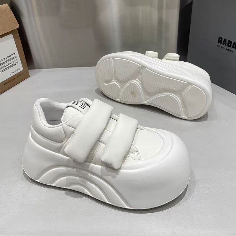 Ugly cute big head shoes velcro thick bottom small white shoes women