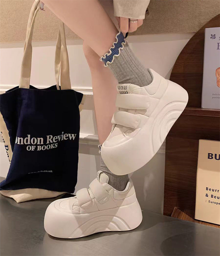 Ugly cute big head shoes velcro thick bottom small white shoes women