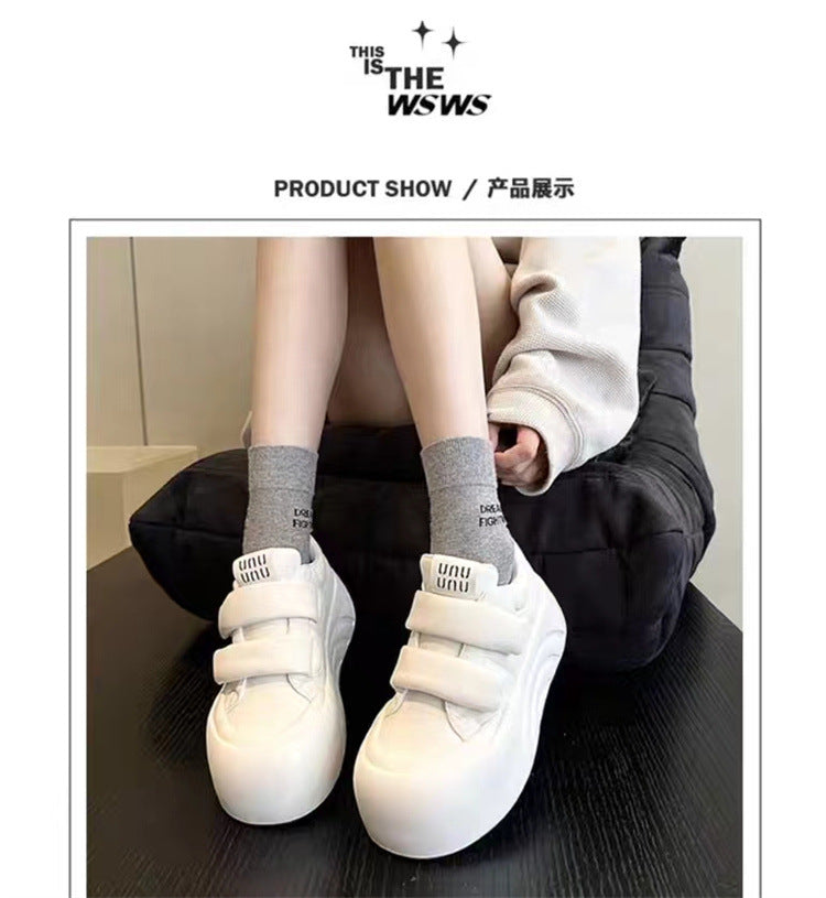 Ugly cute big head shoes velcro thick bottom small white shoes women