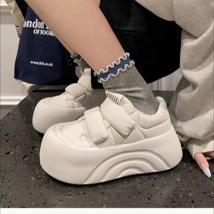 Ugly cute big head shoes velcro thick bottom small white shoes women