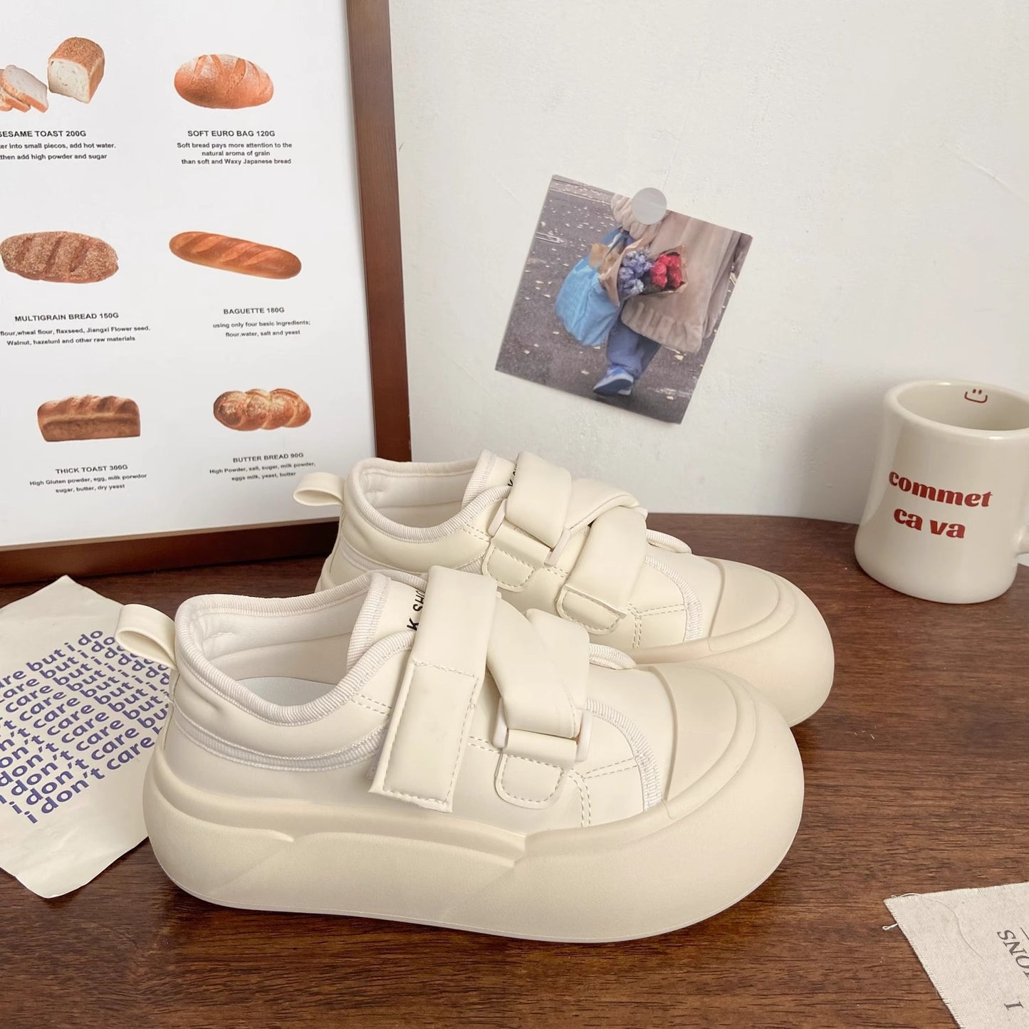 Cream velcro white shoes women