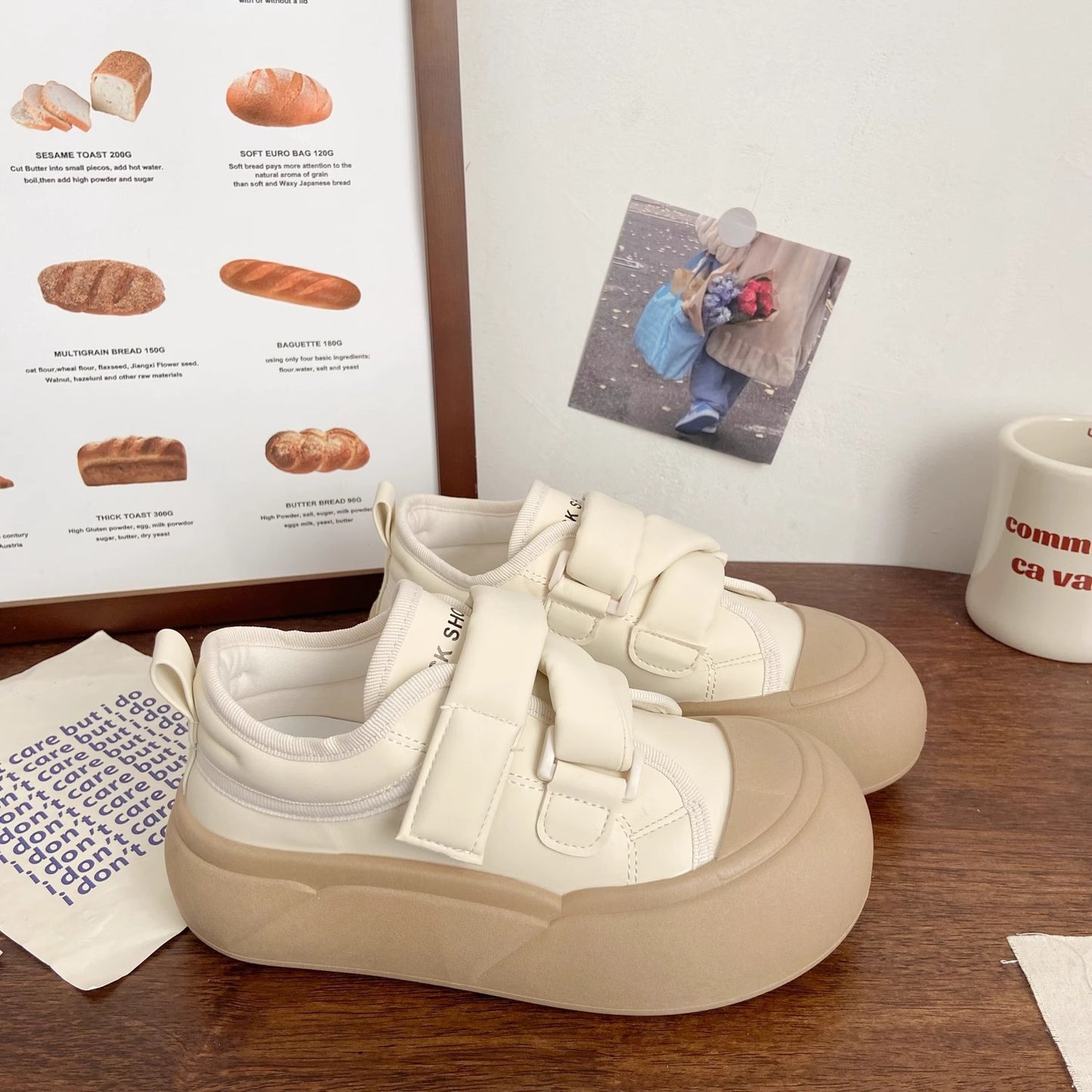 Cream velcro white shoes women