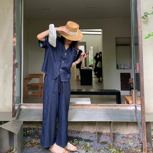 Summer thin straight nine-minute wide-leg trousers tencel trousers