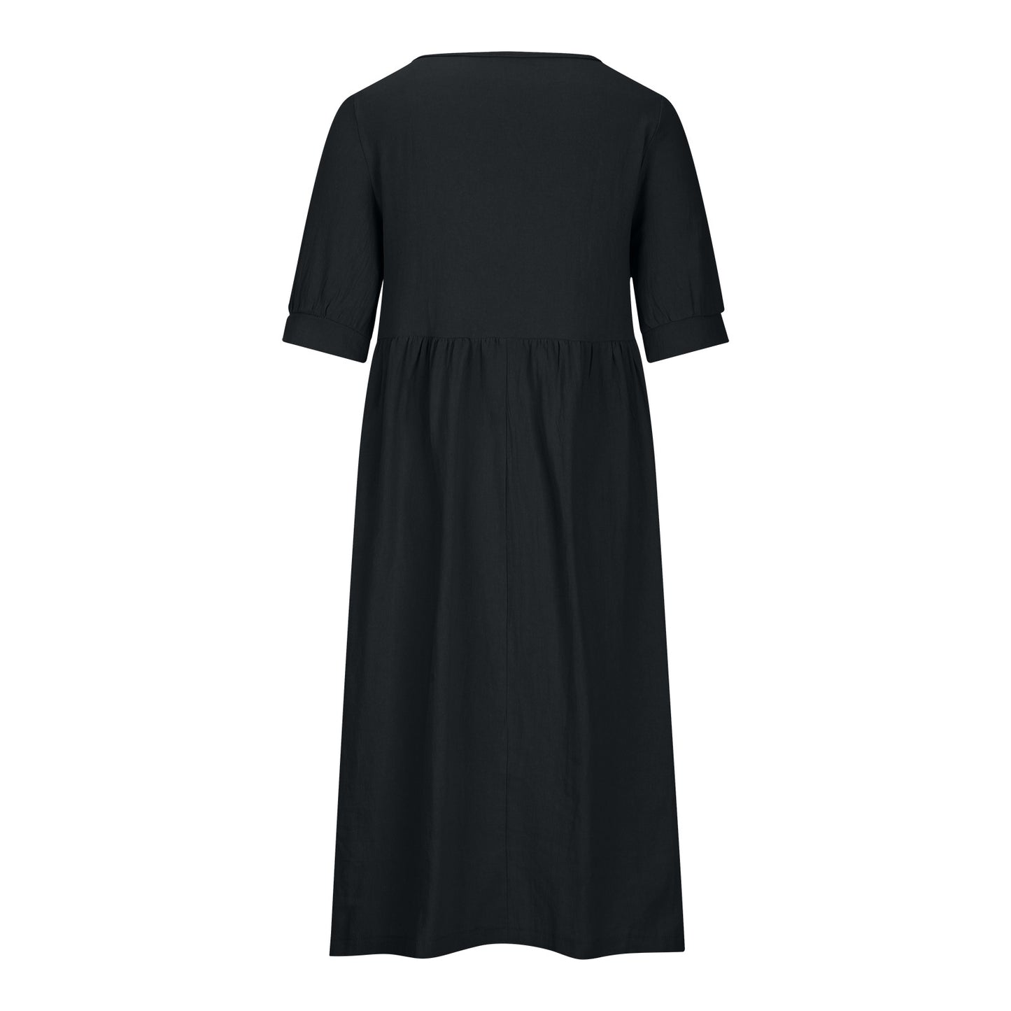 Solid Color Wide Elastic Waist Mid-Length Cotton and Linen Round Neck Dress Skinny