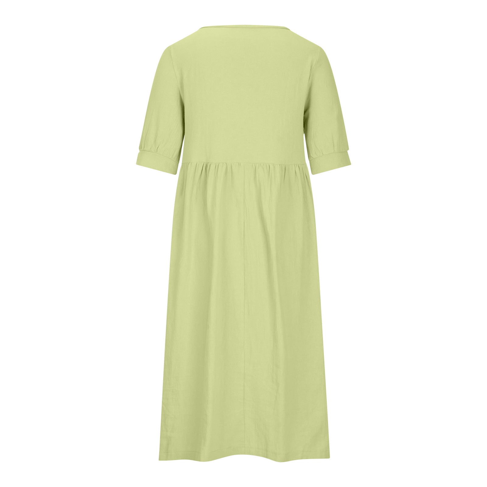 Solid Color Wide Elastic Waist Mid-Length Cotton and Linen Round Neck Dress Skinny