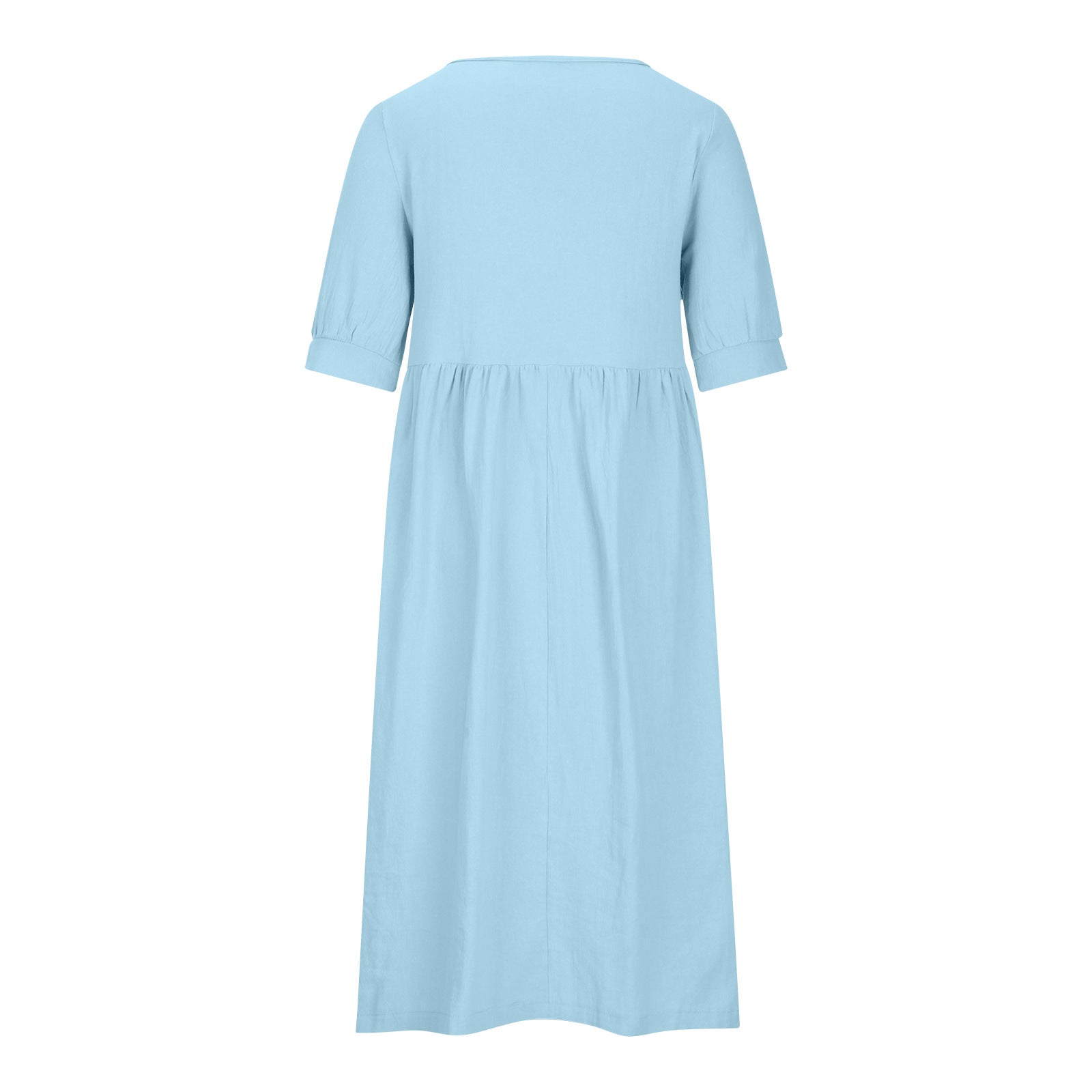 Solid Color Wide Elastic Waist Mid-Length Cotton and Linen Round Neck Dress Skinny