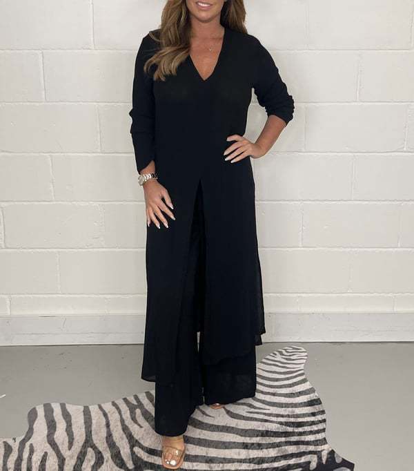 Spring and Summer Women's V-Neck Long Sleeve Split Top Pants Two Piece Suit