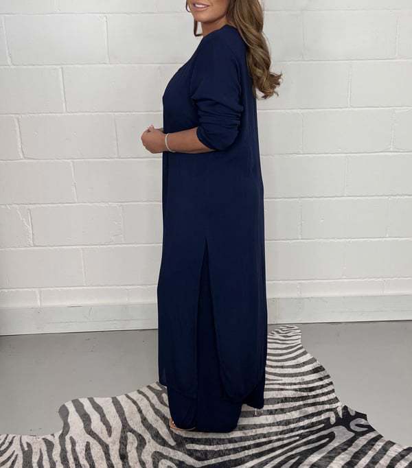 Spring and Summer Women's V-Neck Long Sleeve Split Top Pants Two Piece Suit