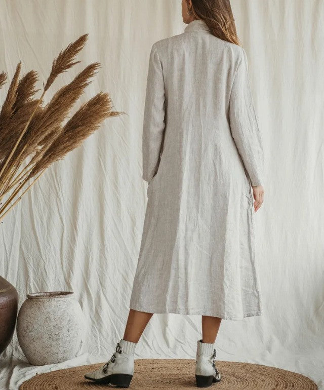 Cotton Linen Long Irregular Dress Shirt Neck Twisted Button Casual Long Dresses